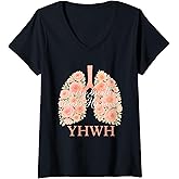 Womens Every Breath Speaks His Name YHWH Floral Lungs V-Neck T-Shirt