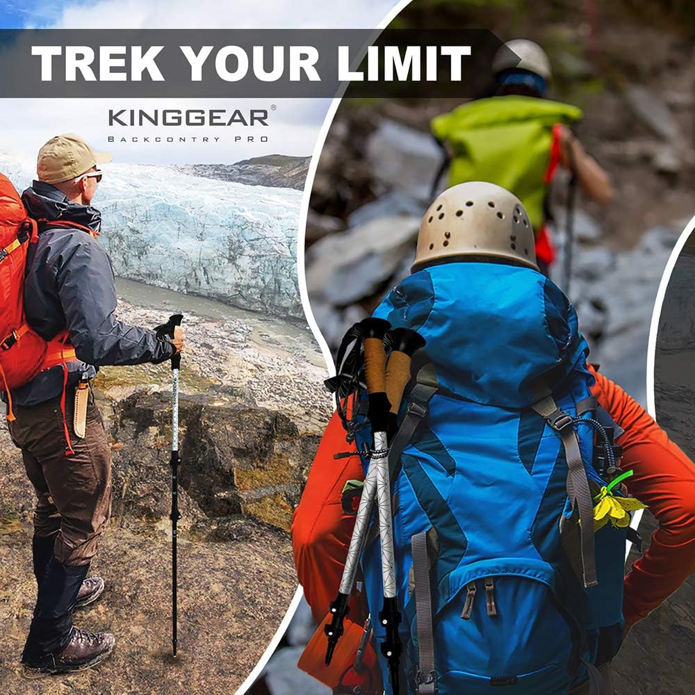 KINGGEAR Trekking Poles, Collapsible Adjustable Walking Sticks, Lightweight 7075 Aluminum, Quick Flip Lock, Anti-Sweat Cork, Tungsten Tips for Hiking, Nordic Walking and Cross Trekking(Black) : Sports & Outdoors