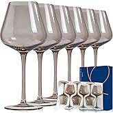 CLUSIVC Smokey Grey Wine Glasses Set of 6 - Crystal Hand Blown Burgundy Wine Glasses 18oz Lead-Free, Perfect Gifts for Wine Lover, Bar glasses sets for the home, Wedding, New Year Gifts
