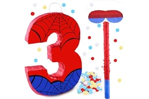 RUISUER 16 Inch Number 3 Spider Pinata with 16 Inch Piñata Stick Blindfold Confetti for Boy Girl Kids 3rd Birthday Party Decorations (3rd)
