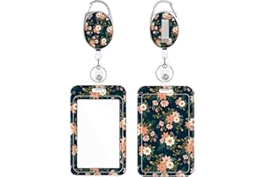 Retractable Badge Holder, Cute Print Pattern Belt Clip Badge Reel with Keychain, Name Tag Work Vertical Id Card Protector for