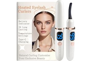 ACAVADO Heated Eyelash Curlers with Battery Indicator, Electric Eyelash Curler 3 Temperature Modes LED Display USB Rechargeable Makeup Tools, Heated Lash Curler Ideal Christmas Gift for Women (White)