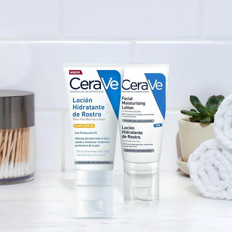, Cerave Loción Hidratante Facial SPF 50, Crema hidratante día, 52 ml