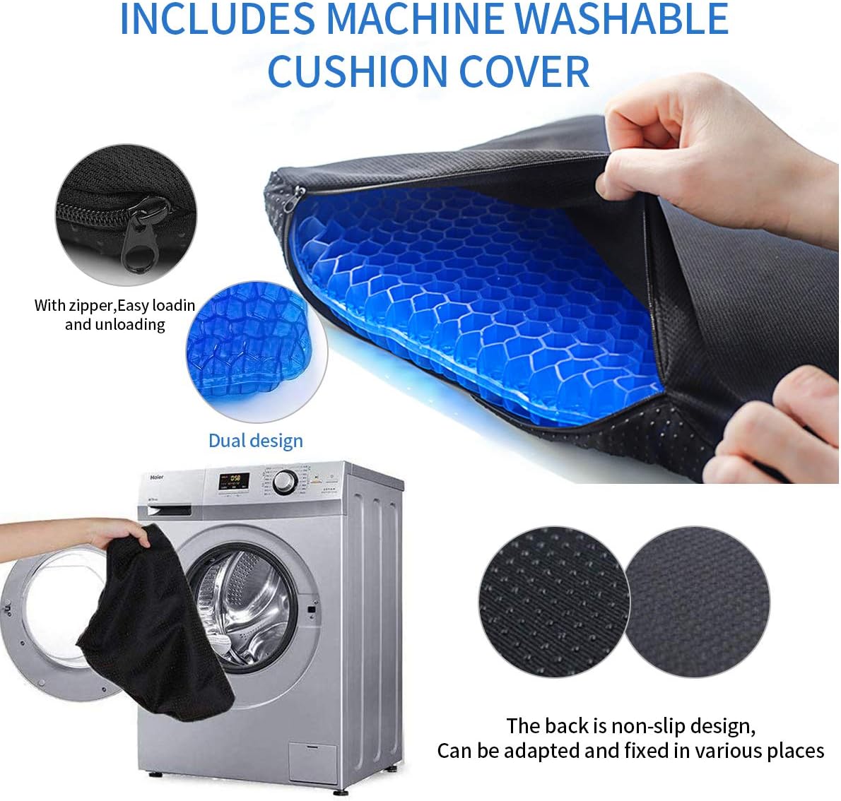 SUNKONG Gel Seat Cushion, Double Thick Seat Cushion with Non-Slip Cover Breathable Honeycomb Design Cushion for Pressure Relief Back Pain -Car Home Office Chair Wheelchair: Home & Kitchen