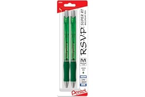 Pentel RSVP Super RT Ballpoint Pen, (1.0mm) Medium Line, Green Ink, Pack of 2 (BX480BP2D)