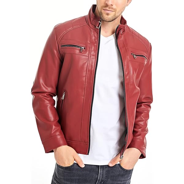 GL SUIT Mens Stand Collar Leather Jacket Cow Hide Jacket Genuine