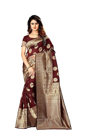 ShopperShopee Womens Kanjivaram Banarasi Silk Saree (Pari-20_Maroon)
