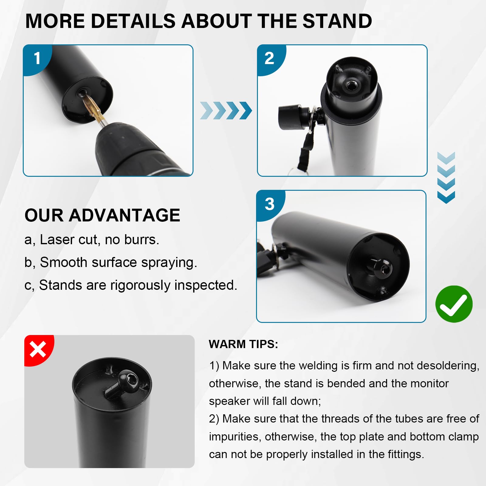 Set of 2 Studio Monitor Stands Desktop Clamp Speaker Stands Against The Wall