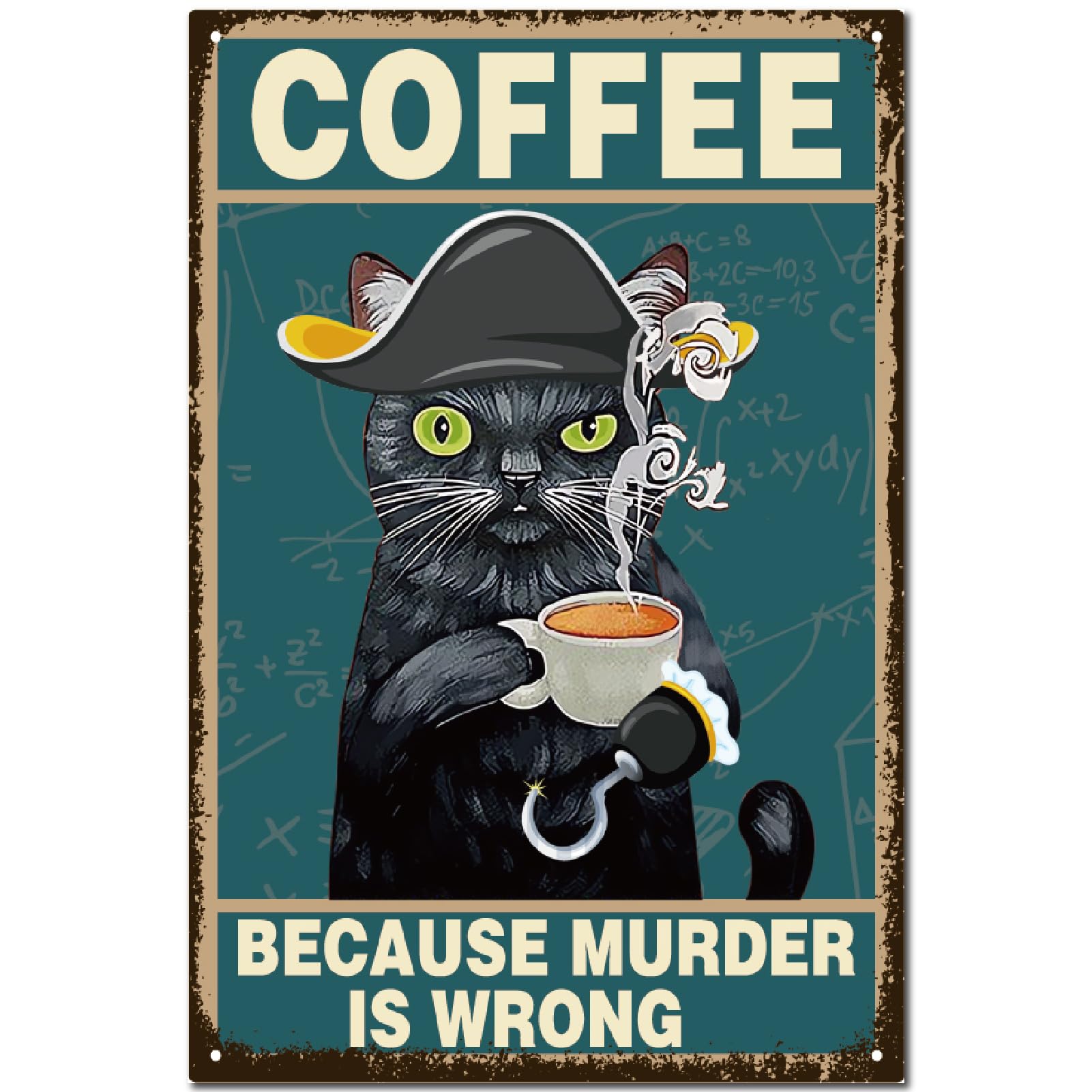 CREATCABIN Vintage Black Cat Metal Tin Sign Cat Drink Coffee Metal Hanging Wall Art Decor Coffee Quote Retro Poster Sign for Cat Lovers Coffee Home Kitchen Bathroom Cafe Bar Gifts Women 12x8 Inch