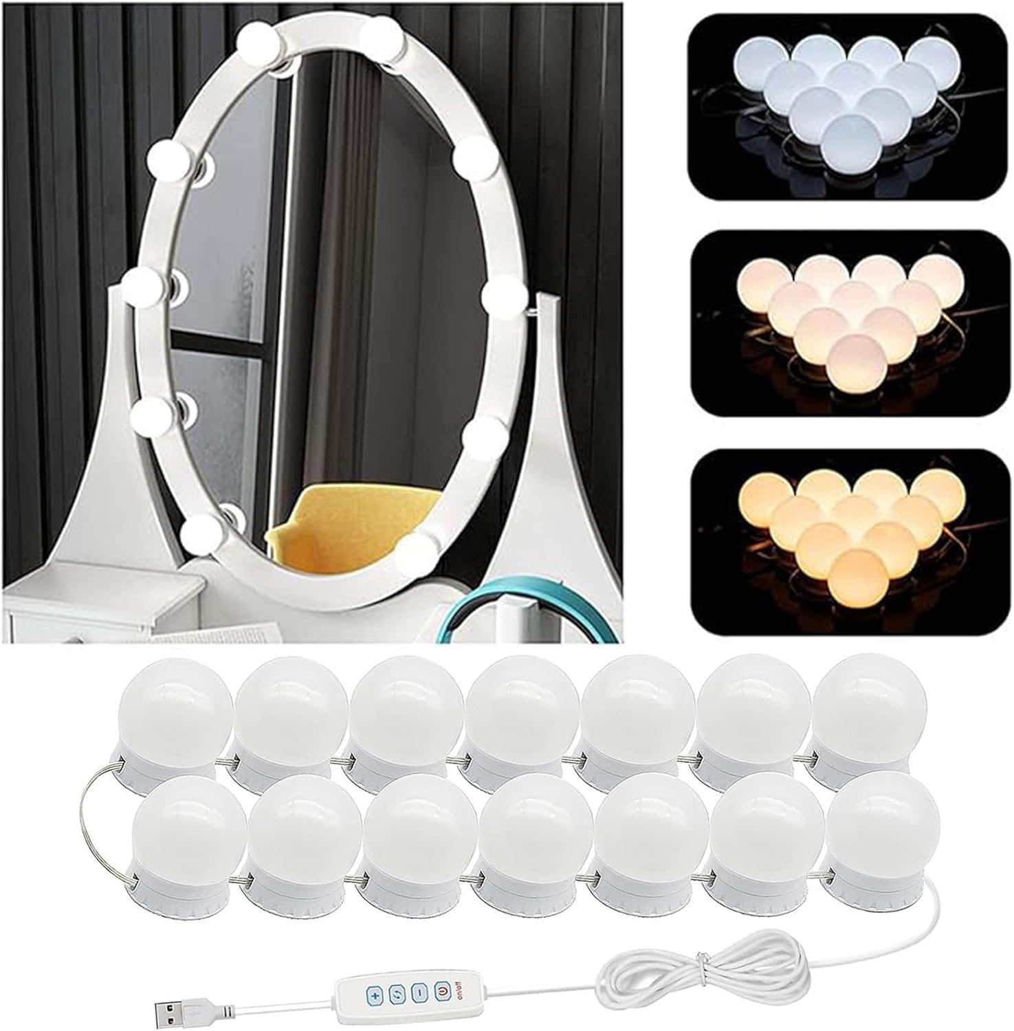 Layhou LED Vanity Mirror Light Bulb Dimmable Makeup Mirror Lights Dressing Light with 3 Color Temperatures 10 Brightness Levels Fill Light USB Plug and Play
