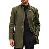 Runcati Mens Trench Coat Stand Collar Casual Slim Fit Single Breasted Pea Coat Overcoat