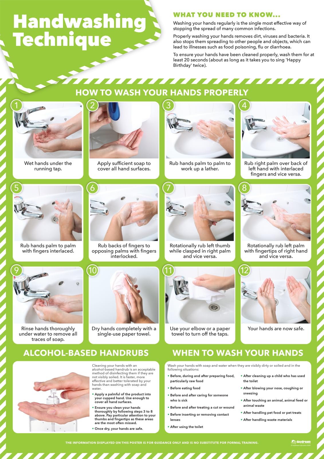 Daydream Education Handwashing Technique | Health and Safety Posters | Laminated Gloss Paper 420mm x 594mm (A2) | Health and Safety Office and Commercial Wall Charts | Education Charts