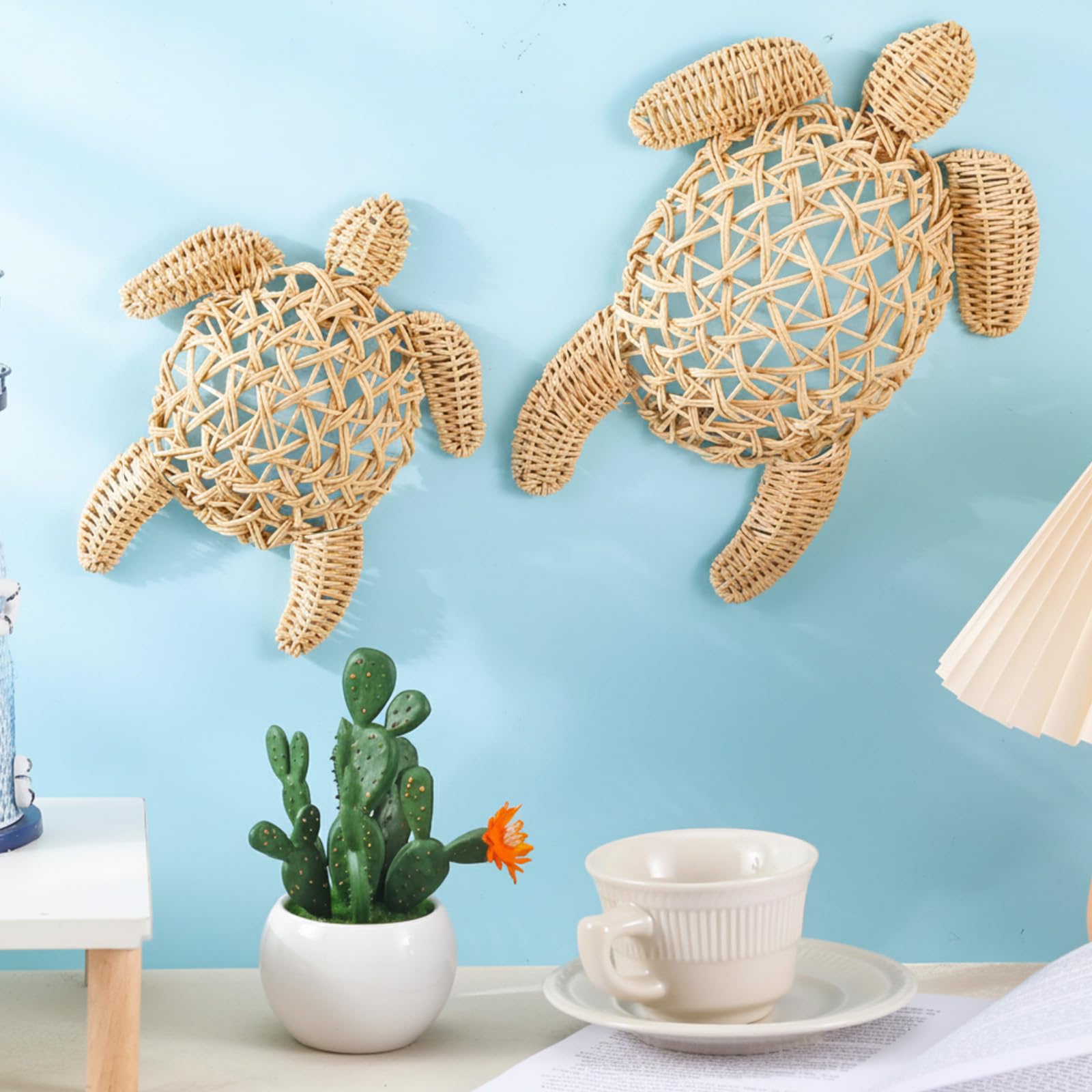 Yousoontic 2 Pcs Sea Turtle Wall Decor Handmade Wicker Wall Art 2 Size ...
