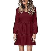 Bosmeer Dresses for Women Casual Long Sleeve V Neck Flowy Swing Tunic Dress Fall Outfits 2025