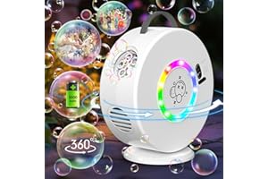 YEVOHADT Bubble Machine for Kids Toddlers,Automatic Bubble Blower with LED Light Rechargeable, 90° 360° Auto Rotatable Portable Bubble Maker Toy for 3 4 5 Year Old, Outdoor Wedding Party Easter Birthday Gifts