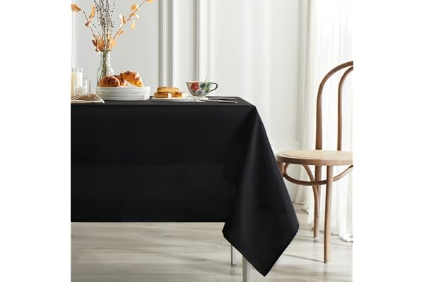 Mysky Home Table Cloth 60x102 Inch Black Tablecloth for 6 Foot Table Washable Polyester Rectangle Tablecloth for Buffet Table