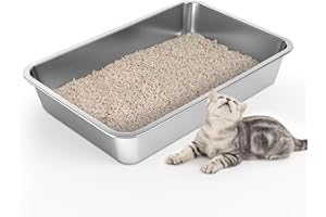IKITCHEN Stainless Steel Cat Litter Box (19.5"L X 13.5"W X 4"H), Metal Litter Pan, Stainless Steel Litter Box for Cats Rabbits, Kitty Litter Box Low Entry, Odorless, Nonstick, Rustproof, Easy to Clean