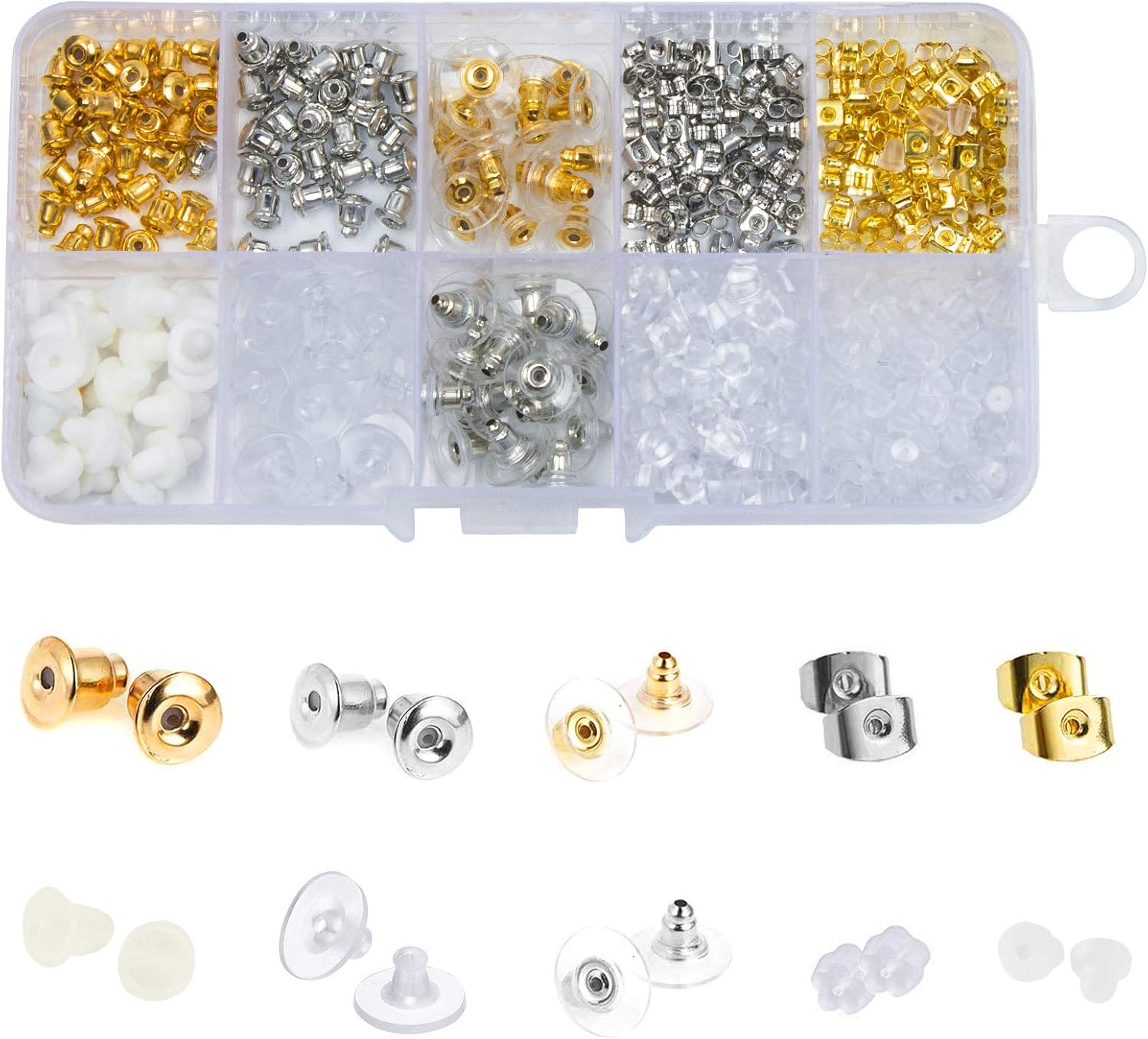 hdauk 450 Pcs Earring Backs Kit, 10 Styles with Metal Rubber Plastic