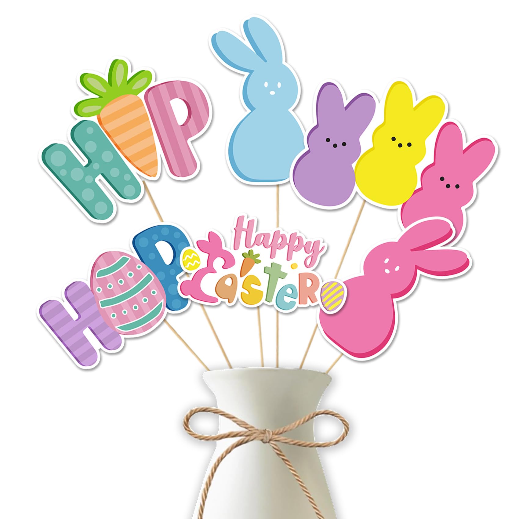 Photo 1 of Easter Table Toppers Happy Easter Peeps Centerpiece Sticks Spring Bunny Rabbit Centerpieces for Table Decor Happy Easter Peeps Decorations for Home Party