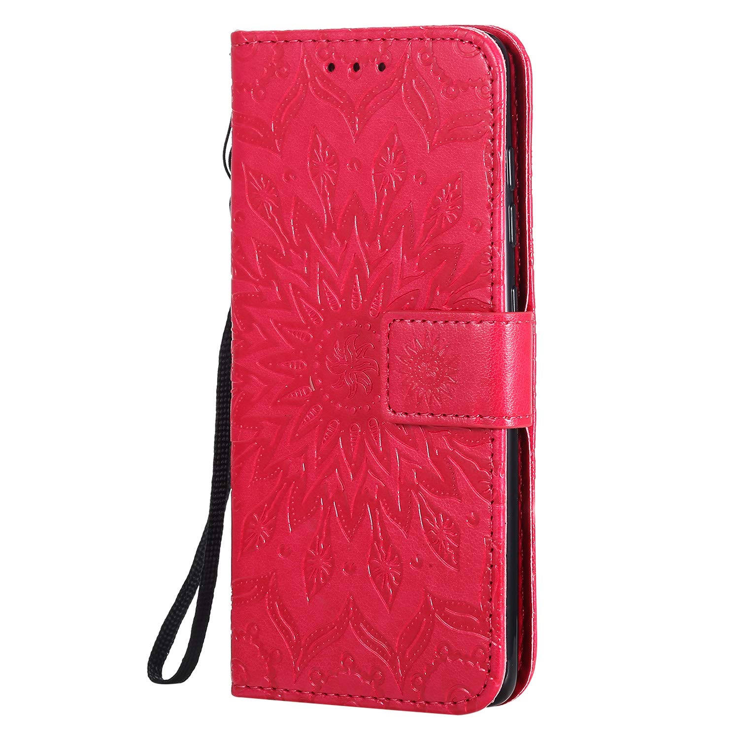 KKEIKO Galaxy A41 Case, Galaxy A41 Flip Leather Wallet Case Notebook Style, Sun Flower Design Shockproof Cover for Samsung Galaxy A41 - Red
