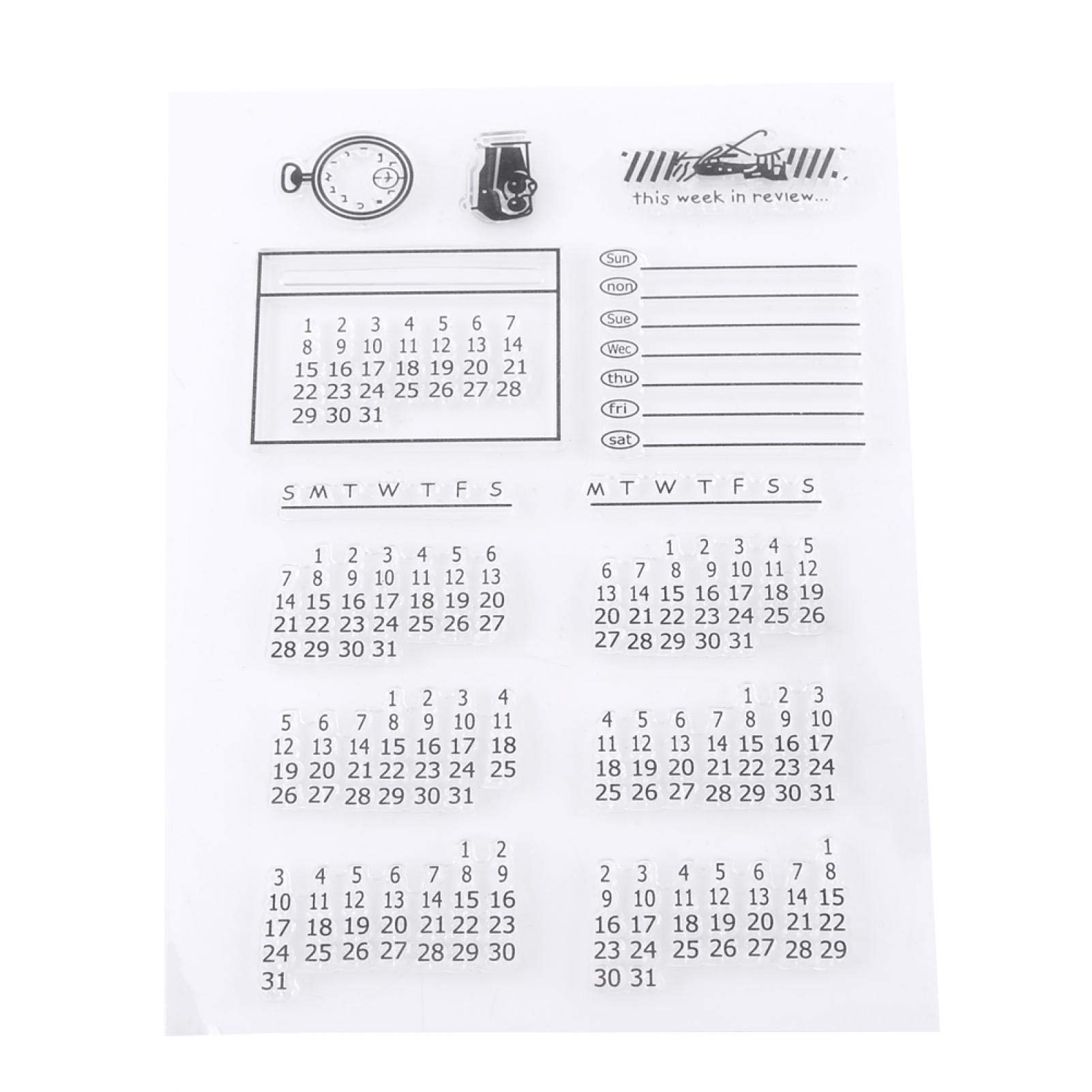 Clear Calendar Stamp, Month Week Day Numbers Silicone Clear Stamps Transparent Bullet Journal Stamps for Crafting, Card Making, Scrapbooking, Scrapping, and Card Postcards Decoration, 11x16cm