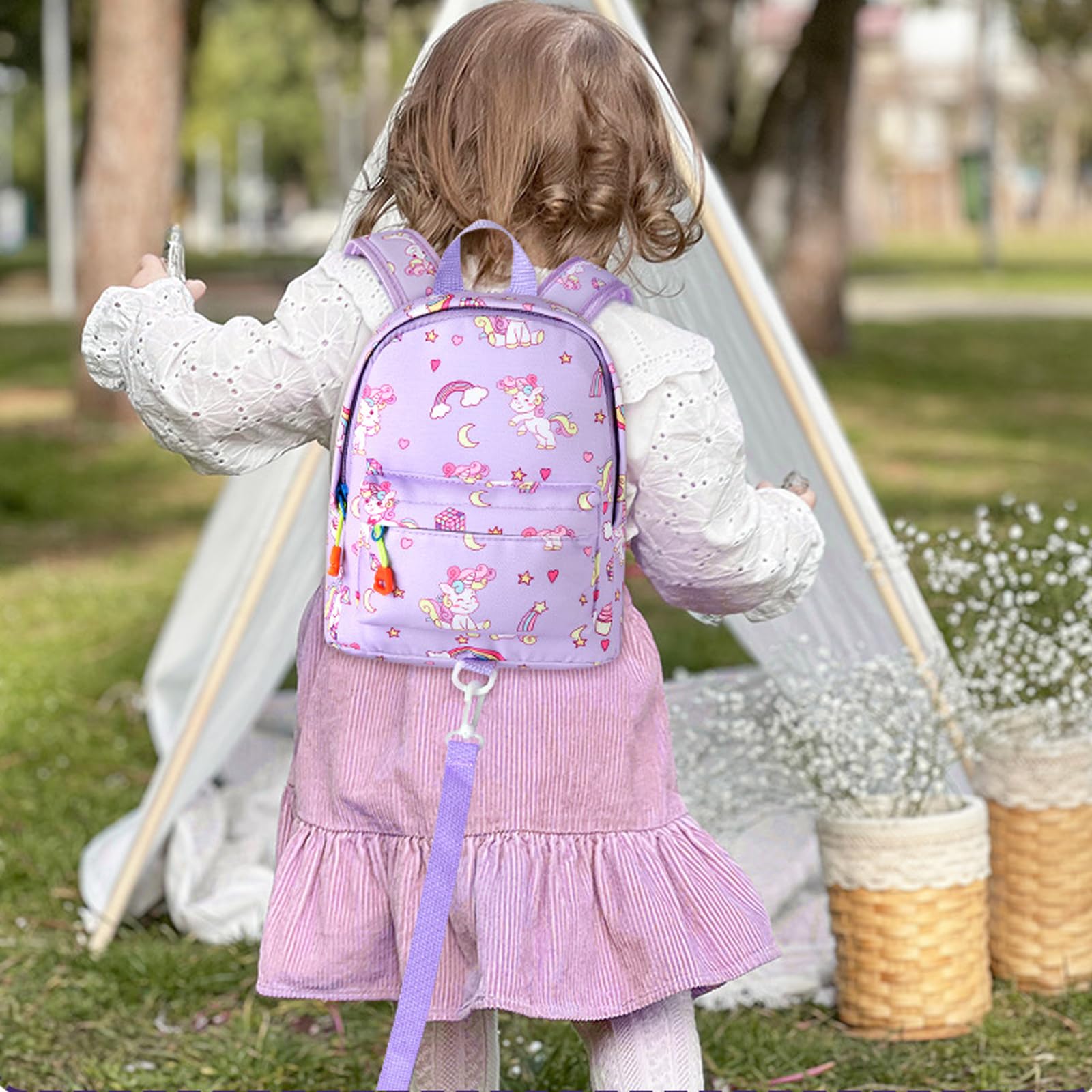 Accmor Accmor Toddler Backpack Leash with Anti Lost Wrist Link, Cute Mini Child Walking Harnesses Keep Kids Close Back Pack Rope Tether Rein for Baby Boys (Purple/Unicorn)