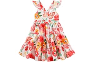 RETSUGO Baby Girls Tiered Dress Flutter Sleeve Twirly Unicorn Sundress Kids Cute Outfits Toddler Summer Dresses 2-8 Years Old