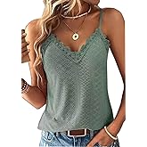 Sexy Lace Tank Tops for Women Summer Lace Splicing Spaghetti Strap Shirt Hollow Out Crochet Sleeveless Camisole