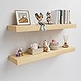 QueenFun White Oak Floating Shelf for Wall, 2 Inch Thick Wood Floating Shelves Wall Mounted, 36" Long Wall Shelves for Kitchen Bedroom Living Room,8" Deep Floating Book Shelves Set of 2, 50LB Capacity