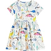 Frogwill Toddler Girls Cotton Dinosaur Tunic Dress Short Sleeve Summer Casual Outfit 2-7T
