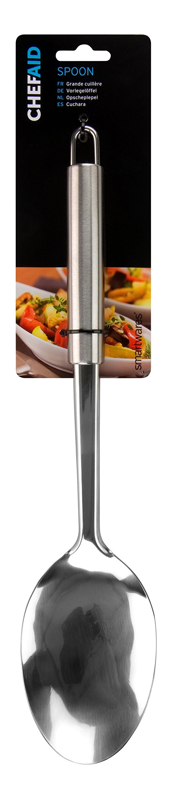 Chef Aid Stainless Steel Serving Spoon, Large spoon ideal for buffet salads or serving large tray bakes fitted with easy store hanging loop, Dishwasher safe, Silver