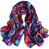 Sichdew Women's 100% Mulberry Silk Scarf Lightweight Long Floral Print Neck Scarf, Beach Wrap & Travel Photography Shawl Gift
