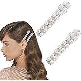 Shimmeroo 2Pcs Pearl Barrettes for Women,Elegant Pearl Hair Clips - Fancy Hair Barrettes Wedding Brides Hairs Accessory,Party Daily Use