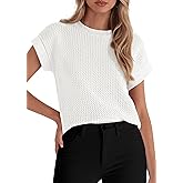 PRETTYGARDEN Women's 2026 Spring Fashion Sweater Vest Business Casual Crochet Tops Cap Sleeve Knit Shirt Beach Summer Outfits