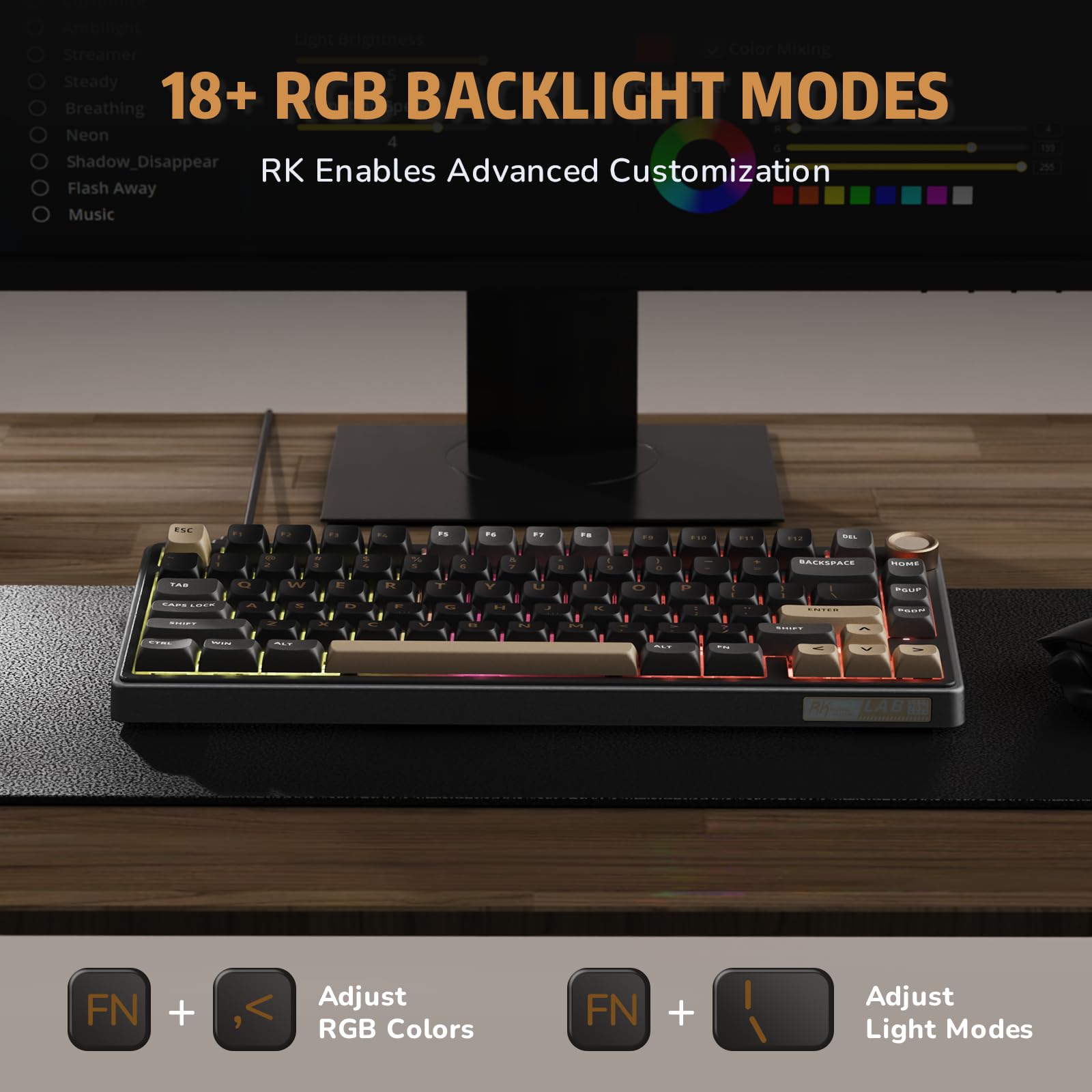 RK ROYAL KLUDGE R75 Wired Gaming Keyboard with Volume Knob, 75% Mechanical Gaming Keyboard Custom Gasket Mount with MDA Profile PBT Keycaps, QMK/VIA, Hot Swappable Silver Switch, Black