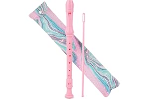 Jasenna Recorder Instrument for Beginner Kids Adults,8-Hole Soprano Descant Recorder Music Flute with with Cleaning Rod & Leather Case For School Student Home Entertainment(2-Pink Green Splash-ink)