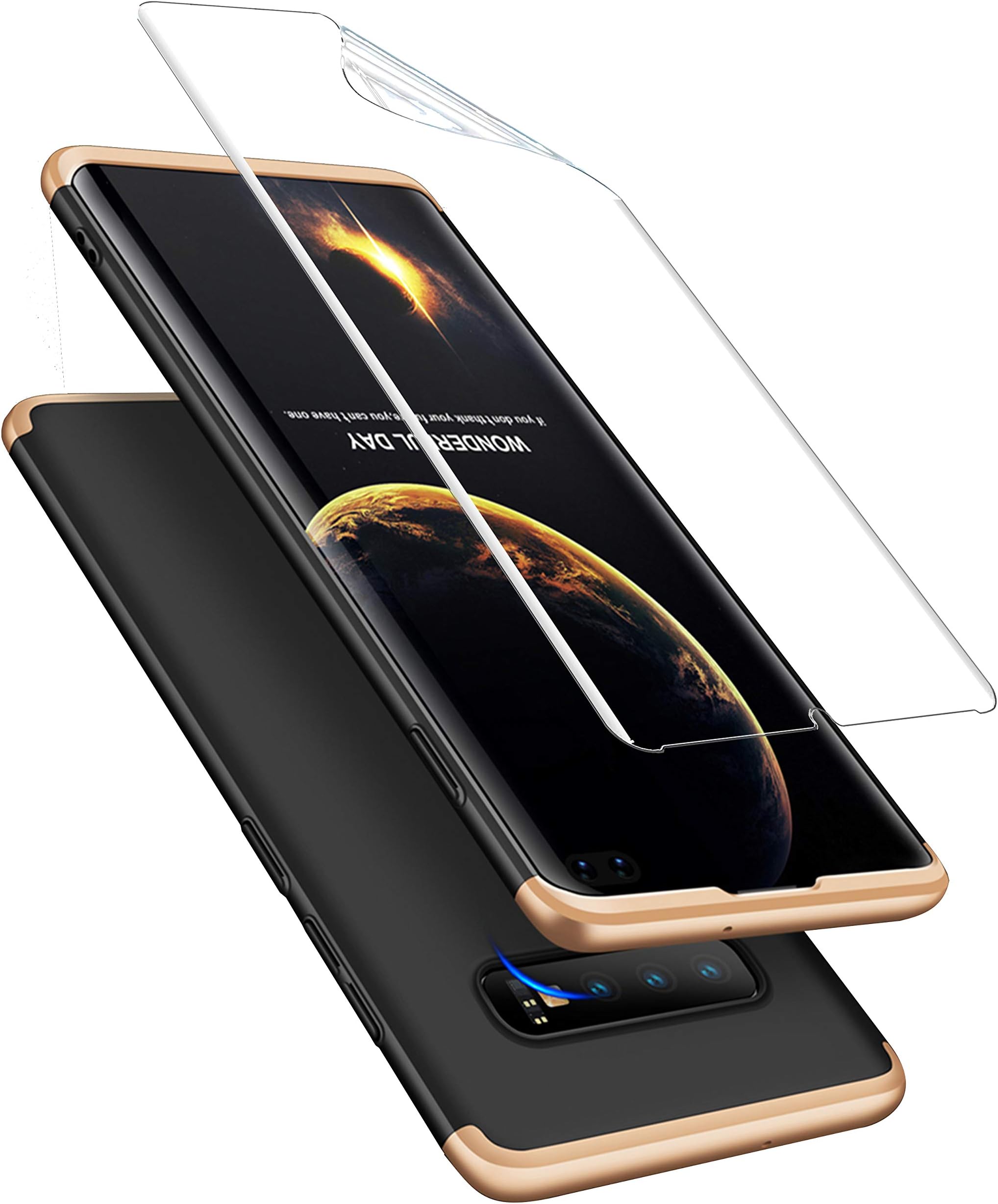 DECHYI for Xiaomi Mi 9T Redmi K20 case,Cover + screen protector 360 degree Protection Matte Ultra Slim Cover PC Hard Case Body Protection Scratchproof Cover Gold + Black
