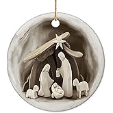 Decorlion Christmas Ornament - Nativity Scene Ceramic Ornament, Jesus Nativity Ornament with Holy Family – Religious Christian Gift for Women, Families, Church Members