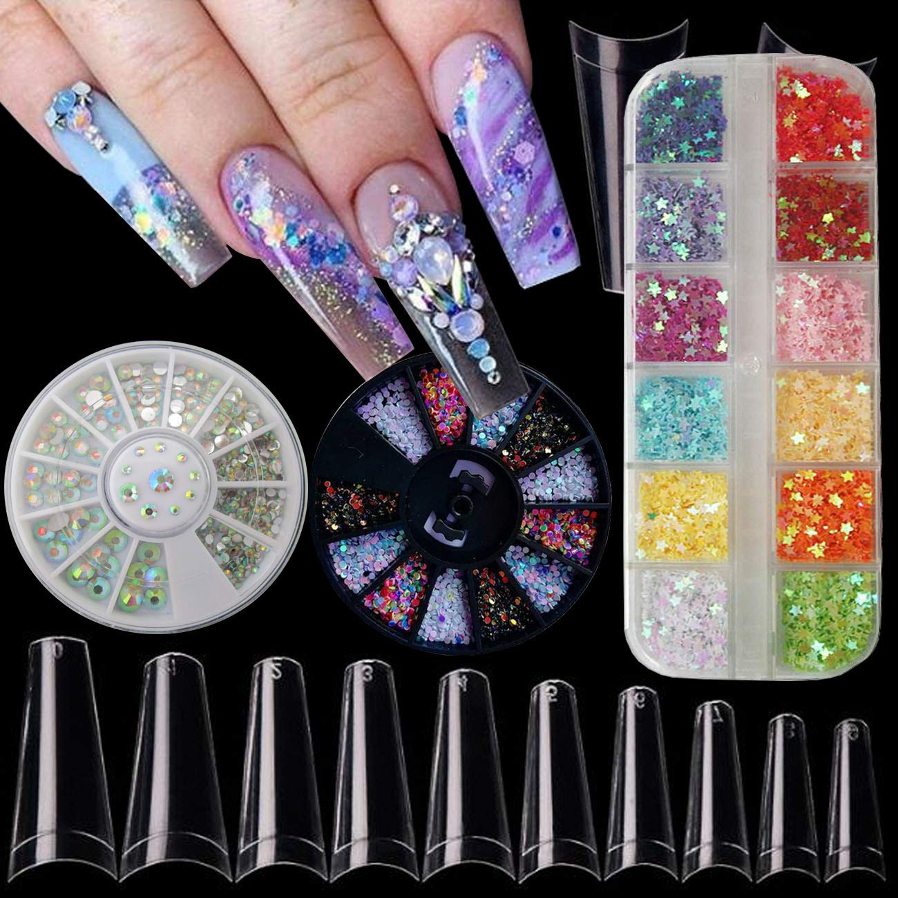 Nail Tips Acrylic Kit 500pc Clear Half Cover Coffin French Nail Art Tips Artificial