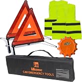 iMonse Warning Safety Triangle Kit, Emergency Roadside Warning Reflective Triangle 2 Packs with 1 LED Road Flare Light, Folda