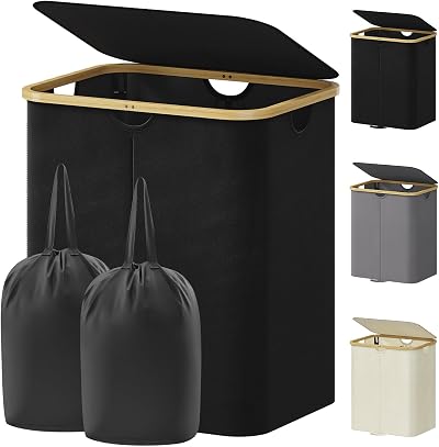 Lifewit 125L Laundry Basket with Lid Bamboo Handles 2 Removable Bags