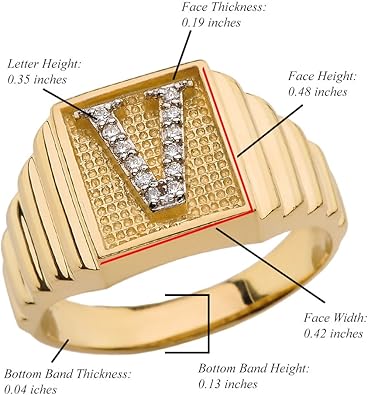 Men S 14k Yellow Gold Layered Band Square Face Diamond Initial Letter V Ring Amazon Com