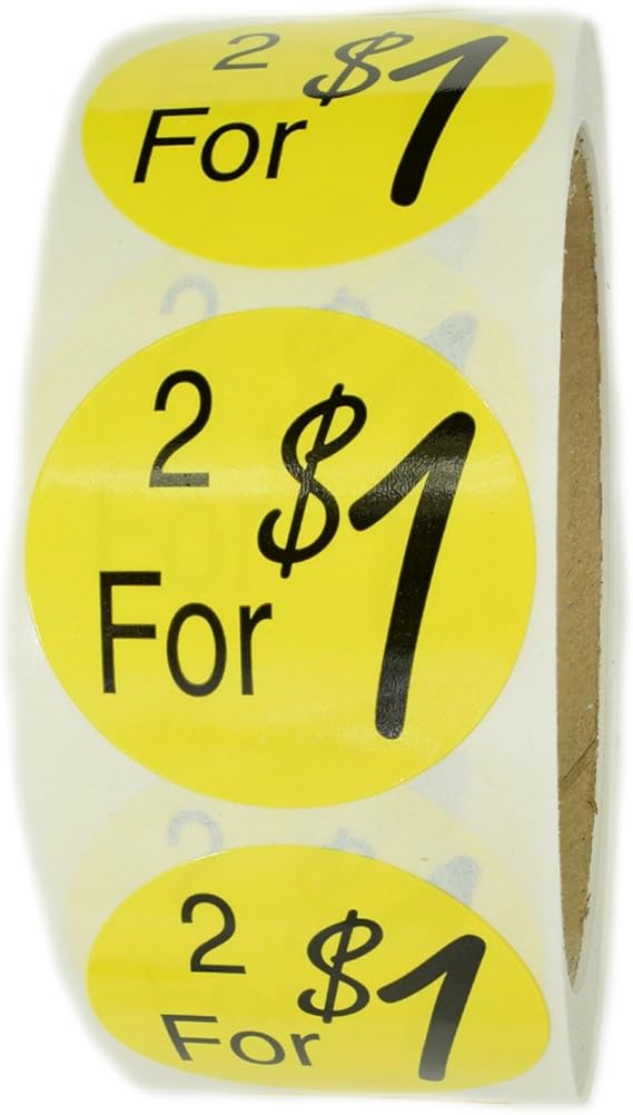 Yellow"2 for 1" Labels Stickers 1.5" Diameter 500 ct