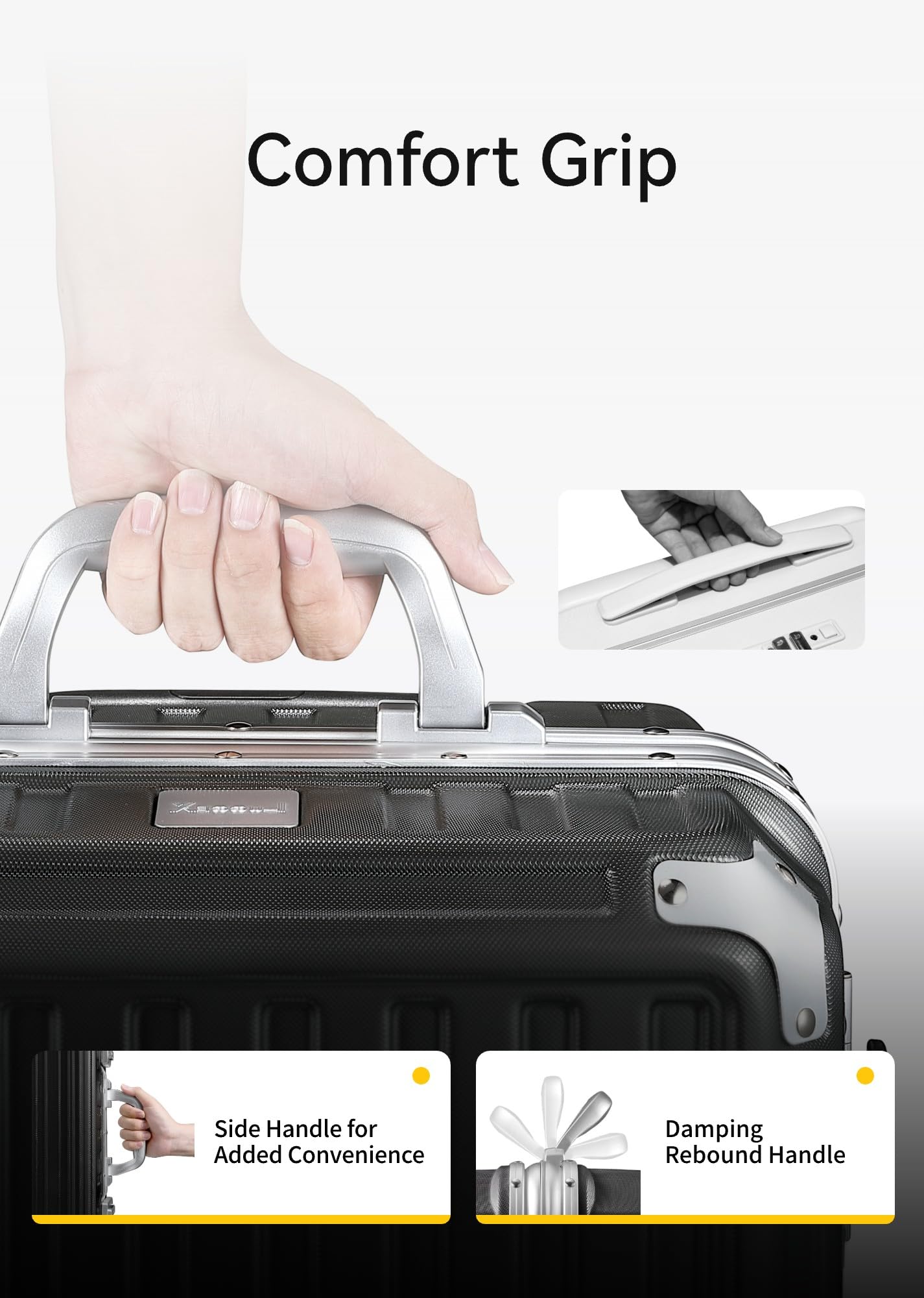 LUGGEX Zipperless Luggage with Spinner Wheels - Polycarbonate Aluminum Hard Shell Suitcase, Checked-Large 26-Inch,Charcoal Metallic