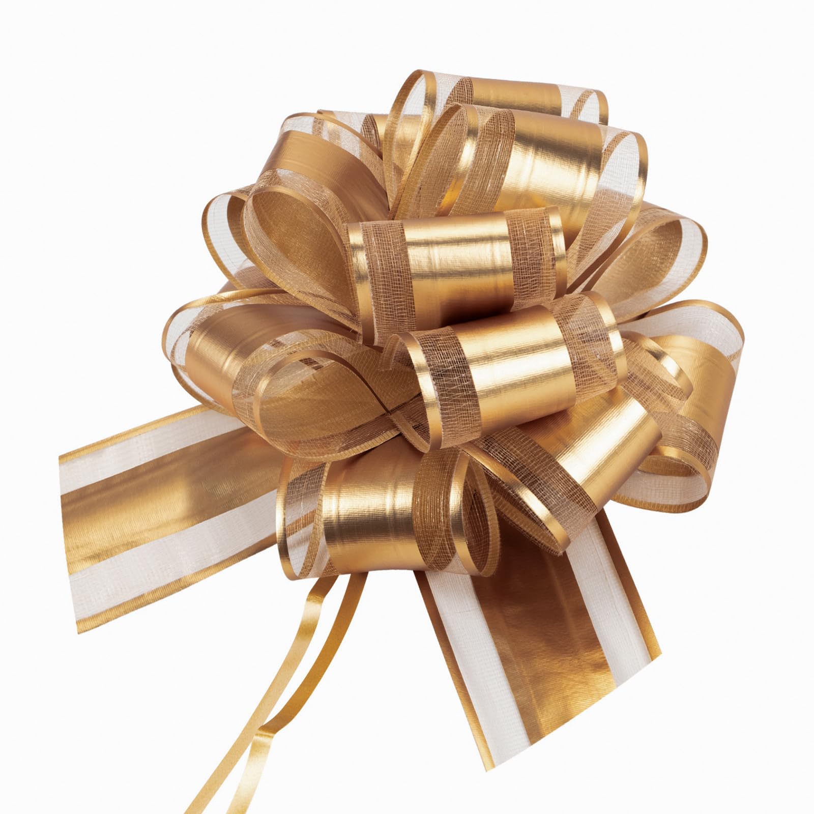 Photo 1 of 12 PCS 6 Inch Large Pull Organza Golden Bows - Perfect for Gift Wrapping, Wedding Decor, Car Bows, Birthday Parties, Christmas and Valentine's Day