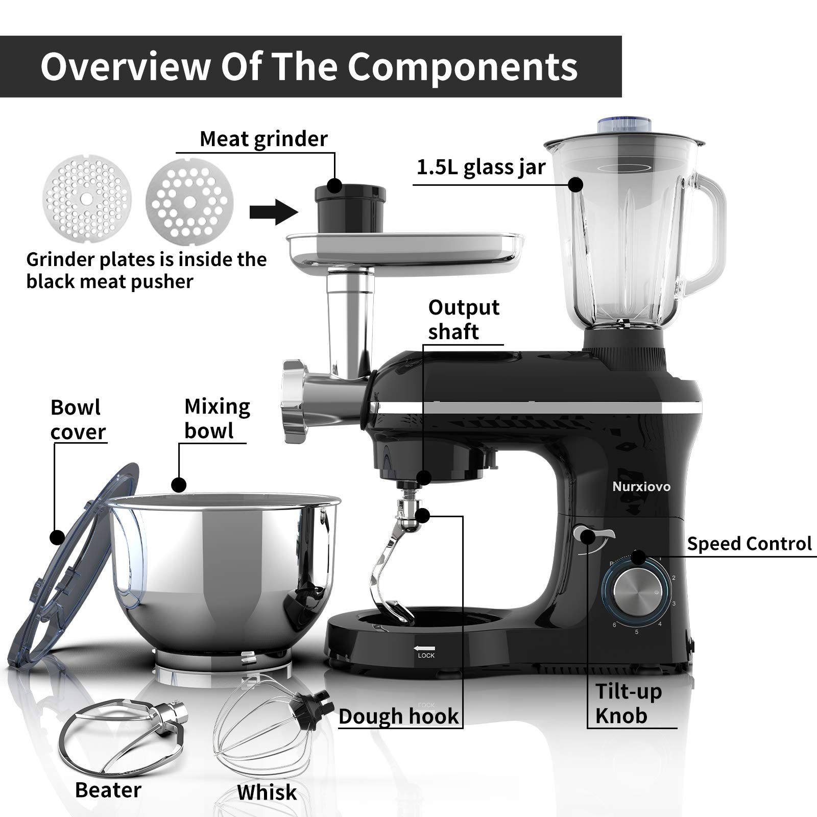 Mua Nurxiovo 3 in 1 Stand Mixer 850W 6 Speed TiltHead Kitchen Mixer