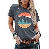 Adventure Shirts Women Funny Nature Graphic Tee Retro Camping Mountain T-Shirt Vintage Hiking Tops Casual Highway Tee