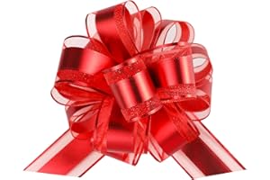 TIADYBOW 12 Pieces Pull Bow Wrapping Pull Bow Ribbon Pull Bows for Wedding Baskets,6 Inches Diameter Gift Bows, Large Bows for Presents. (Red)