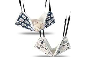Minlend 2-Pack Reversible Cat Hammock for Cage - Adjustable Soft Hanging Pet Bed for Cats, Ferrets, Puppies, Rabbits & Small Animals
