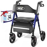 VOCIC Z21 Rollator Walker for Seniors with Seat, 8" All Terrain, 350 LBS | Lightweight Foldable &amp; Dual Height Adjustable for Seniors, Ergonomic Arc Seat&amp;6" Ultra Backrest Provide Comfort, Blue